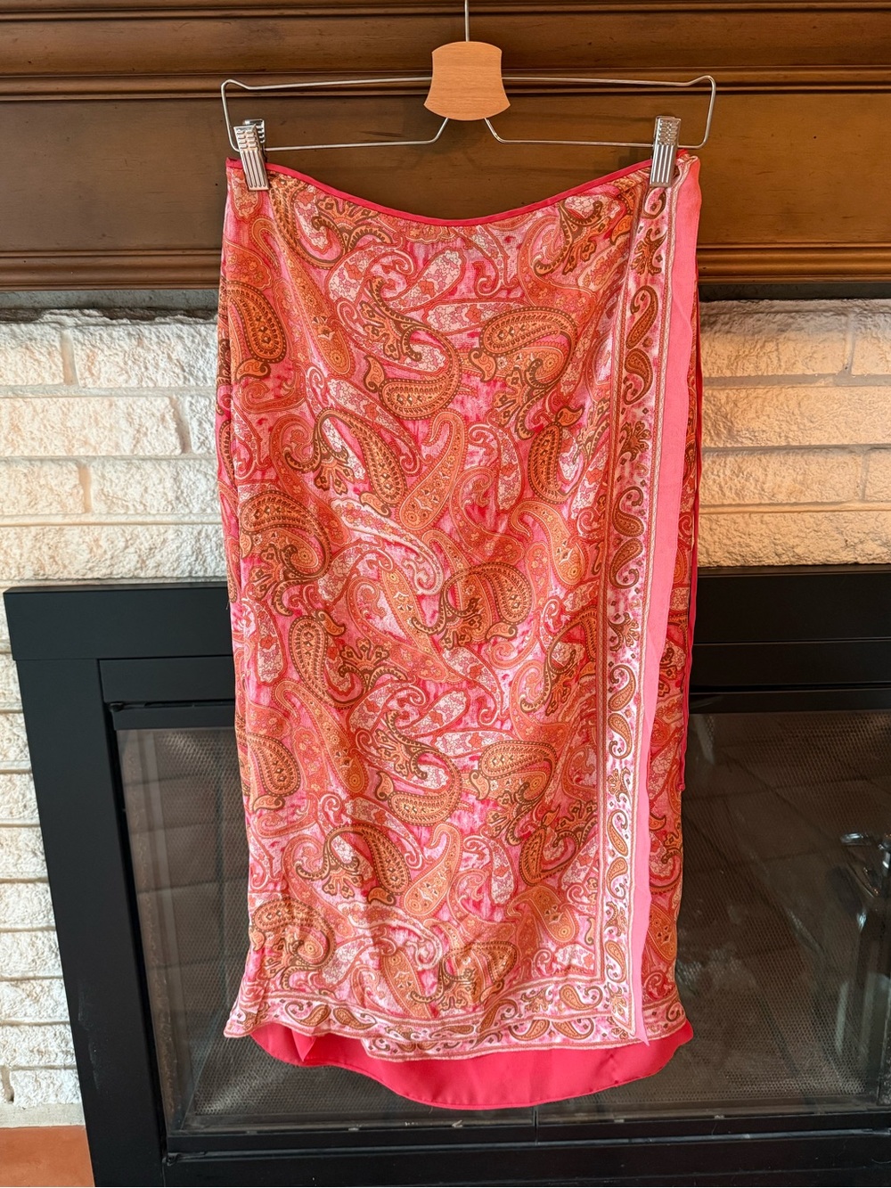 Vintage Dana Buchman 100% Silk Pink Paisley Midi Skirt Petite 12 Boho